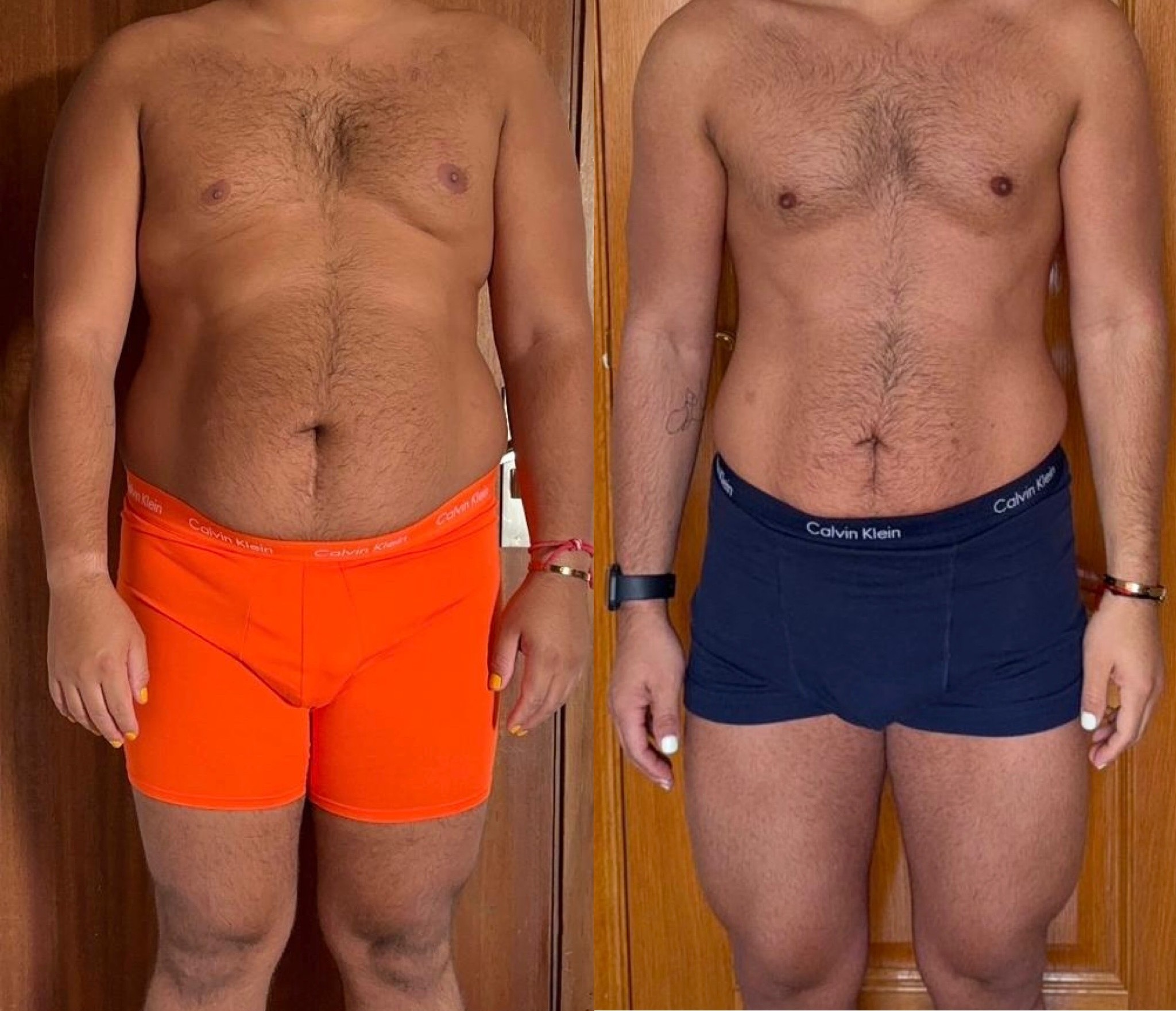 Transformación física de un cliente real, antes y después, tras varios meses de entrenamiento